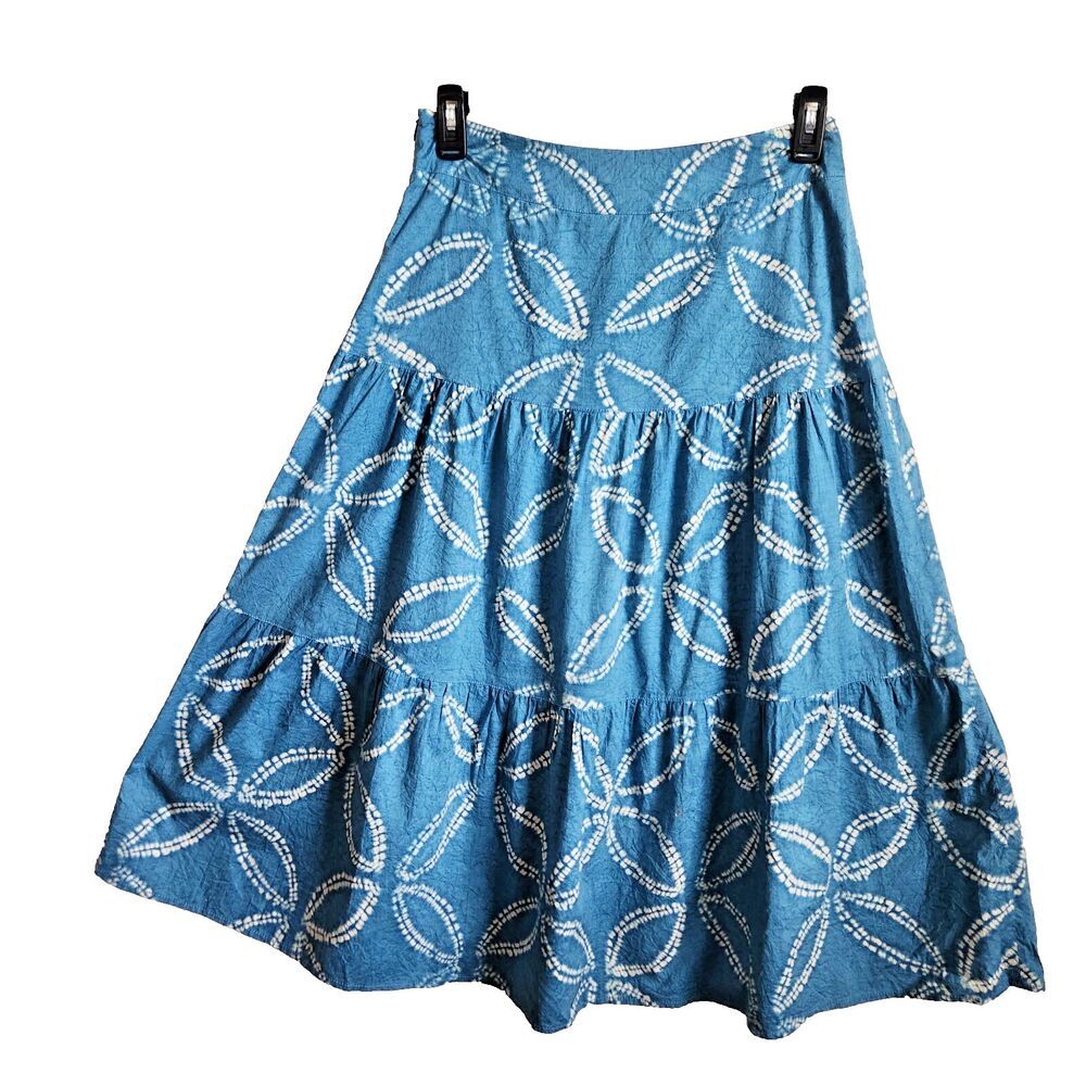 Piazza Sempione Italy Blue Tiered Skirt 97% Cotton Maxi  Boho Skirt Sz IT 42 W29